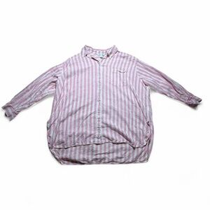 Old Navy Linen Boyfriend Shirt Pink & White Stripe 2X Oversized Coastal Style